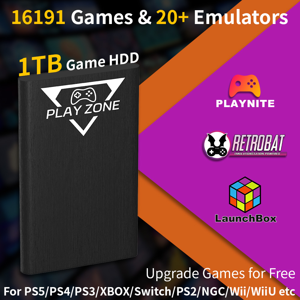 Retro Gaming Play Zone - 플레이존 1TB 휴대용 게임용 HDD (PS5/PS4/XBOX/PS3/스위치/PS2